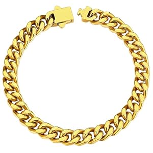 ChainsHouse Stainless Steel Cuban Link Bracelet for Men, 5mm/7mm/9mm/12mm Width, 7.5″/8.3″/9″ Length, Black/18K Gold Plated Chain Wrist Bracelets for Men, with Gift Box