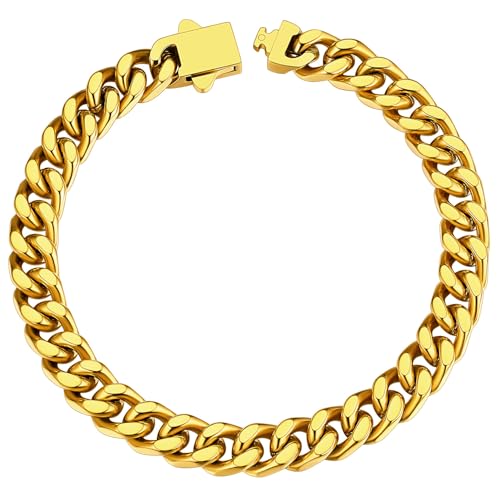 ChainsHouse Stainless Steel Cuban Link Bracelet for Men, 5mm/7mm/9mm/12mm Width, 7.5"/8.3"/9" Length, Black/18K Gold Plated Chain Wrist Bracelets for Men, with Gift Box c. 7mm width-gold 7.5