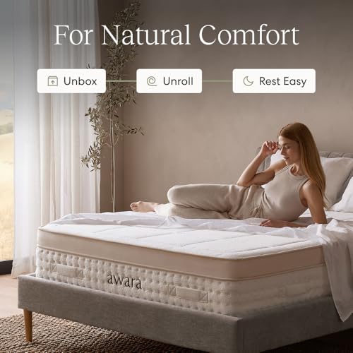 Image of Awara Premier Luxury Hybrid Full Mattress 12 Inch - Certified Organic Natural Latex - Sustainable New Zealand Wool - Fiberglass-Free - 365-Night Trial
