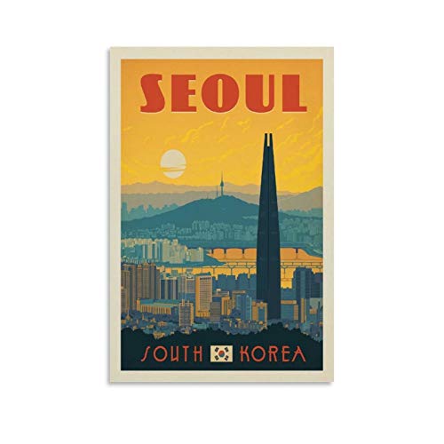 Poster rétro de paysage urbain de Séoul, Corée du Sud, peinture décorative sur toile, affiches murales et art impression photo moderne, décoration familiale pour chambre à coucher, 30 x 45 cm