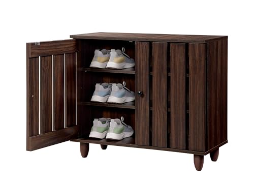 Image of DeckUp Minang 2-Door Engineered Wood Shoe Rack (Walnut, Matte Finish)