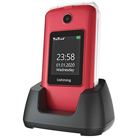 ukuu Big Button Flip Phone for Elderly, Senior Mobile Phone Dual Screen 2.8" + 1.8" LCD Display SIM Free Mobile Phone Unlocked GSM with SOS Button, FM Radio Easy to Use Pay as You Go Phone - Red Cover