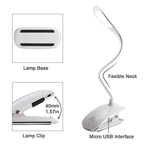 LED Clip on Book Light - Moobibear Rechargeable 14 LEDs Reading Lights Dimmable, Touch Sensitive 3 - Level Brightness Eye Protection Table Lamp for Books Bed Children Bedroom, USB Cable Included