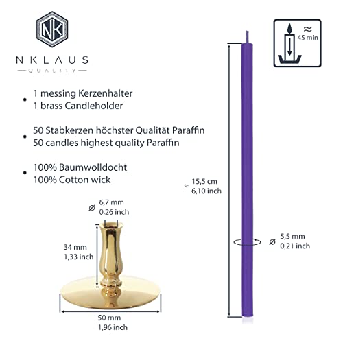 NKlaus - Candle Holder with Stick Candles Violet drip-Free L 16cm Ritual Candle Paraffin Wax 40005, Gold,silver, 16 cm - Image 2