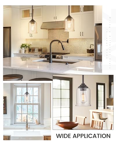 Image of zeyu Farmhouse Hanging Pendant Lights 2 Pack, Modern Pendant Lights Kitchen Island with Clear Glass Shade, Oil Rubbed Bronze Finish, ZSL104MIL-2 ORB