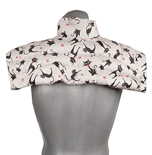 Kirschkernkissen Schulter & Nackenkissen mit Kragen. Wärmekissen Nacken für Mikrowelle (Katze-Mimi, Kirschkerne)