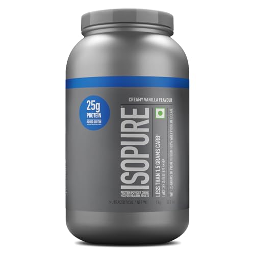 Image of Isopure Whey Protein Isolate Powder (1 kg, Vanilla) with less than 1.5gm of Carbs and Vitamins for Immune Support