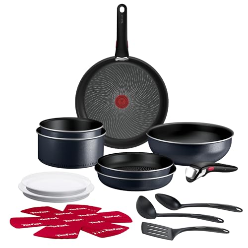 Tefal Ingenio Enjoy, Batterie de cuisine 17 pièces, Poêles et casseroles légères, Technologie Light Tech, Revêtement Titanium antiadhésif, L7239502