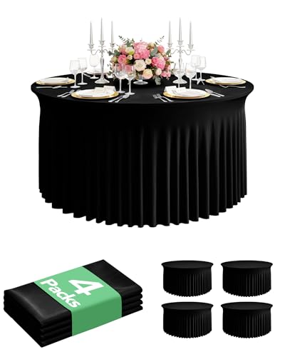 4 Pack Spandex Table Cover Skirts for 60 inch Round Tables, Black Stretch Table...