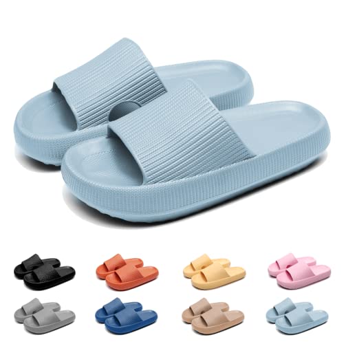 Geweo Badeschuhe Hausschuhe Herren Cozislides Original Damen Pillow Cloud Slippers Sommer Rutschfeste Dicker Sohle Weich Wolken Pantoletten Unisex Dusche Strand Slides Sandalen Hellblau EU 38-39