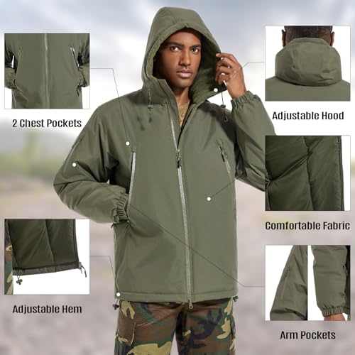 Image of Men's Waterproof Softshell Jacket Insulated Windbreaker Tactical Jacket Coat with Hood