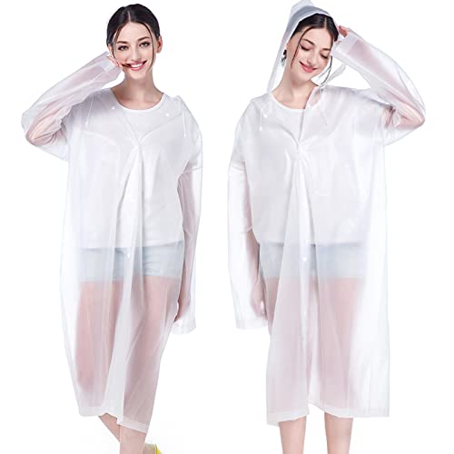Image of EVA Rain Ponchos for Adults, 2 Pack Reusable Raincoats with Hoods and Sleeves Lightweight Rain Jacket