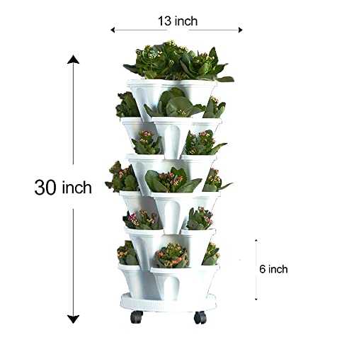 Tectsia Strawberry Planter, 6 Tiered Stackable Tower Planter Stacking - White #TOP7