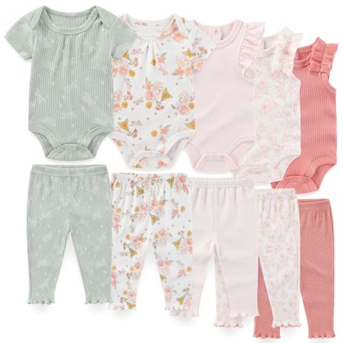 Image of JELYLOVE Unisex Baby Boy Girl Bodysuits And Pants Sets 10 pack Cotton Casual New born Clothes Comfort Infant Outfit