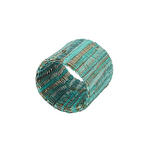 SARO LIFESTYLE Collection Shimmering Woven Nubby Napkin Rings (Set of 4), 1.5, Turquoise