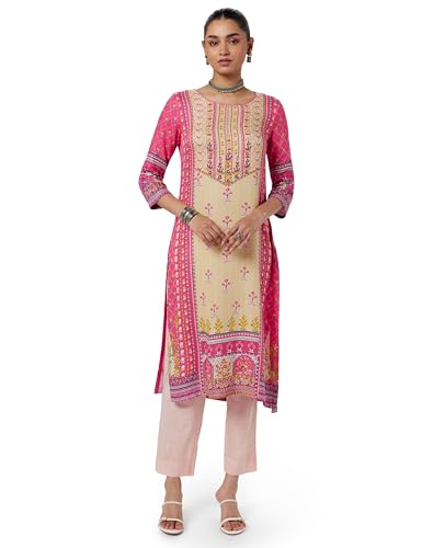 Image of BIBA Women Viscose Straight Fit Liva Printed Kurta