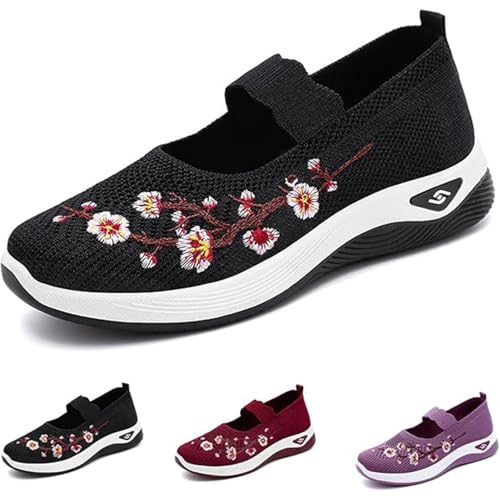 Orthopedic Shoes for Women,Women's Embroidered Flower Shoeses,Women's Woven Orthopedic Breathable Soft Shoes Arch Support,Nurse Shoeses Casual Walking Sneakers - Main Image