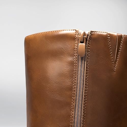DREAM PAIRS Women's Knee High Boots Chunky Platform Heel Round Toe Boots for Women Side Zipper Stylish Comfortable Tall Boots,Size 8.5,Brown,DWUMKB2516