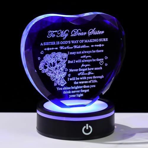 BLUEBOOK Sister Christmas Gifts from Sisters, Heart-shaped Crystal Plaque with