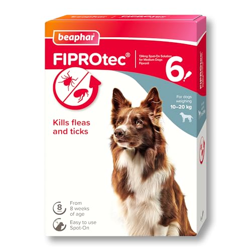Beaphar - FIPROtec Spot-On Flea & Tick Treatment for Medium Dogs 10-20kg - 6 Pipettes - Kills Fleas & Ticks Veterinary Medicine - Easy to Apply Monthly - Suitable for Dogs & Puppies from 8 Weeks