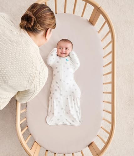 Image of Love to Dream Swaddle UP Lite, Luxuriously Silky Soft Viscose from Bamboo, Get Longer Sleep, Snug Fit Helps Calm Startle Reflex, New Born Essentials for Baby, 0.2 TOG, 13-19 lbs, White Superstar