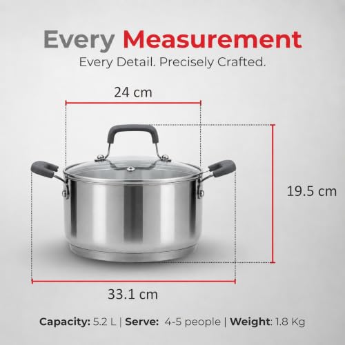 Image of Vinod Tivoli Stainless Steel Saucepot with Glass Lid - 24 cm, 5.2 litres