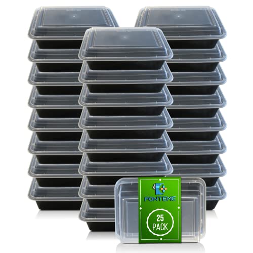 Fonteme Single Compartment Meal Prep - 25 Pack - Big Container With Airtight Lid – Freezer, Microwave & Dishwasher Safe – Stackable – Bpa Free Plastic – Rectangular Meal Prep Container (Black) 28Oz #TOP1