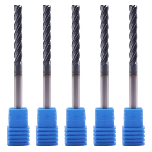 Image of BestParts High Performance 5Pcs Solid Carbide End Mills, AlTiN Coated, 4 Flute, 30 Degree Helix, 3 /16 inch Cutting Diameter, 3 /16 inch Shank Diameter, 1-1 /8 inch Length of Cut, 3 inch Overall Length, Square end