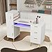 ARTETHYS Portable Nail Desk with Drawers White Manicure Table Nail Station with Shelves L-Shaped Salon Corner Nail Art Equipment for Nail Tech