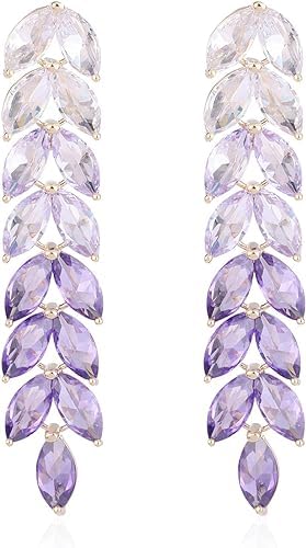 Gradient Crystal Long Chandelier Tassel Dangle Earrings - Rhinestone Leaf Drop Statement Earrings for Women, Lightweight, Comfortable, Sparkling Jewelry-image-14