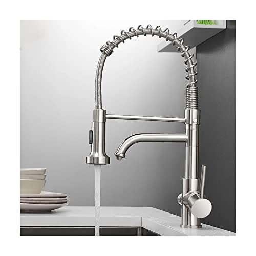 Robinet d'évier cuisine en laiton brossé à double poignée avec mitigeur eau pure pivotant 360