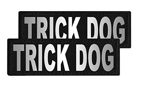 Dogline Trick Dog Vest Patches – Removable Trick Dog Patch 2-Pack with Reflective Printed Letters for Support Dog Vest Harness Collar or Leash Size A (1" x 2.75")