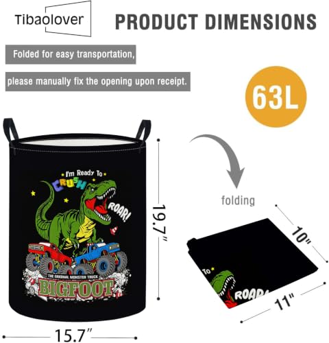 Image of Baby Laundry Basket Baby Nursery Hamper Kids Laundry Basket Toy Storage Bin for Boys Room Decor Gift Baskets for Bedroom Bathroom(Truck Dinosaur)