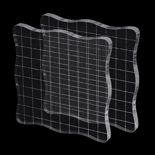 Hosifiy Set of 2 Stamp Set, Wavy Acrylic Stamp Blocks with Grid Lines, Transparent, 10 x 10 cm, for Scrapbooking & Card Making