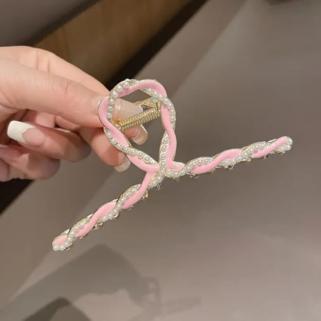 Duża fantazyjna metalowa antypoślizgowa spinka do włosów, duże klipsy szczękowe, dla kobiet, cienkie, grube, kręcone, perłowe spinki do włosów, błyszczące klipsy szczękowe (zestaw 3 łańcuszków)