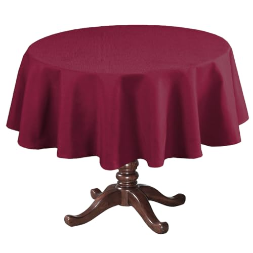 H.VERSAILTEX Linen Textured Table Cloths Round 60 Inch Premium Solid Tablecloth Spill-Proof Waterproof Table Cover for Dining Buffet Feature Extra Soft and Thick Fabric Wrinkle Free, Christmas Red by H.VERSAILTEX - Used condition - US$10.18