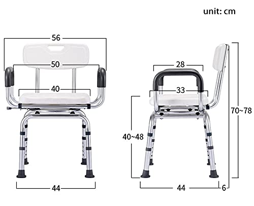 Taburete de ducha giratorio, asiento de baño ajustable con brazos, diseño antideslizante impermeable, carga máxima de 180 kg para mayor seguridad