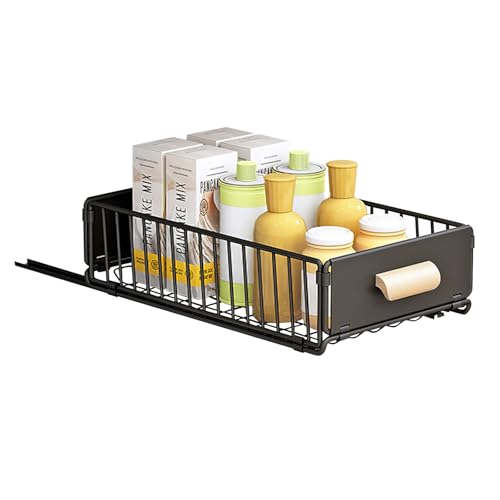 Cajones Deslizantes para Cocina Organizador Armario Cocina Sin Necesidad de Taladrar Cajón Telescópico con Asa Baño Encimera Organizador Bajo Fregadero Cocina Negro 40 x 24 x 10cm