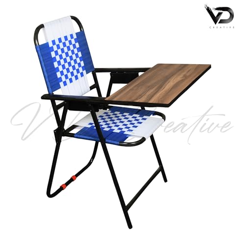 Image of Steel Folding Study Chair with Heavy-Duty Nylon Niwar Strips & Adjustable Writing Pad - Comfortable & Durable for Students & Adults (Blue&White)
