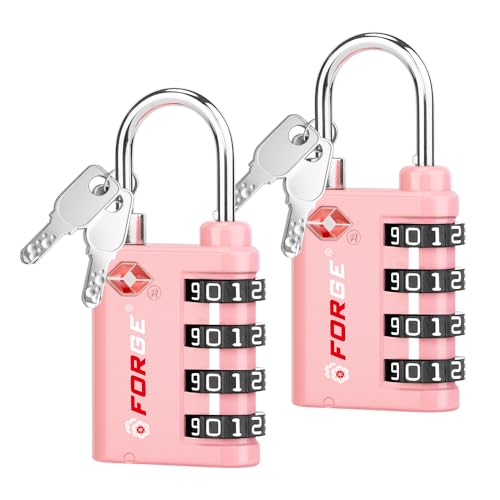 Forge Dual-Opening: Key or Combination Lock, TSA Approved Lock for Luggage, Pelican case, Travel, Gym, School, Luggage Combination Lock, Travel Bag Lock (Pink 2 Pk)