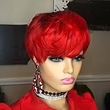 PangDongLai 1b/Red Pixie Cut Wigs for Women Short Wigs for Daily Use Short Layered Pixie Human Hair Wigs With Bangs Glueless Full Machine Made Wigs (1b/red)