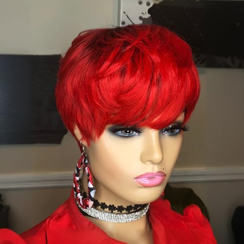 PangDongLai 1b/Red Pixie Cut Wigs Short Wigs for Daily Use