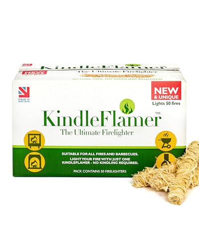 KindleFlamer Grill- und Kaminanzünder mit Anzündholz 50 STK. I Anzündwolle I 2-in-1 Anzünder Holzwolle für Pizzaofen, Feuerschale, Kamin & BBQ Grill