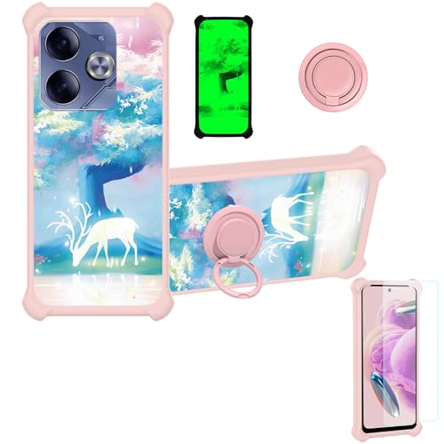 jioeuinly Case Compatible for Tecno Pova 6 Neo Phone Case Cover [with Tempered Glass Screen Protector][Hard PC + Soft Silicone][Ring Support] [Luminous Effect] YGF-GL