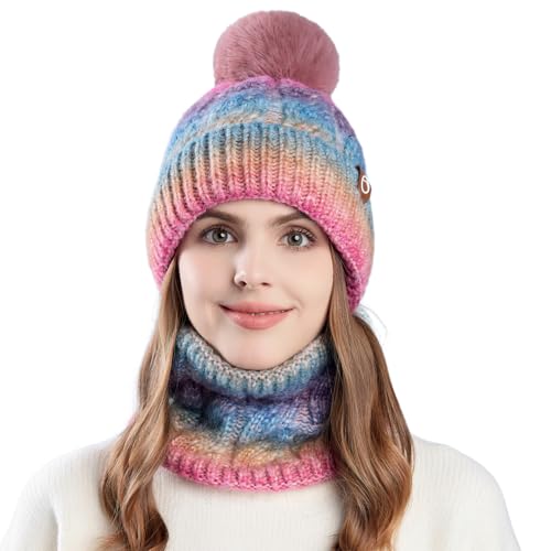 TAGVO Conjunto Set de Bufanda y Gorro de Punto para Mujer, Invierno Calentar Beanie Sombrero Gorras y Bufanda con Forro Polar para Corriendo Bicicleta Excursionismo Deportes
