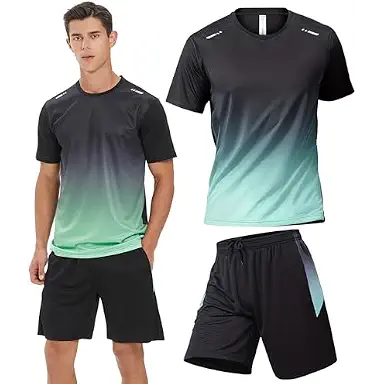 BOOMCOOL Shirts Shorts Workout Set:Men's 2 Piece Clothes Short set outfits Gym Active Athletic Basketball Exercise Fit for Out T Sports(Black)