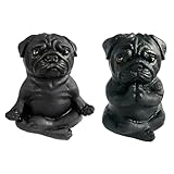 Rayberro 2 Pack Yoga Pug Sculptures Fairy Garden Figurines Meditating Statues Desktop Ornaments Home Office Decor Gift (Black)