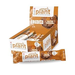 PhD Nutrition Smart Plant Protein Riegel Vegan, Salted Karamell 12 x 64g – High Protein Snack mit 20g Eiweiß und wenig Zucker, Makrofreundlicher Eiweißriegel