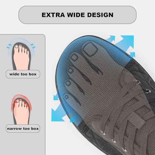 Mens Flat Shoes Wide Toe Casual Sneakers Breathable Comfy All Black 8.53