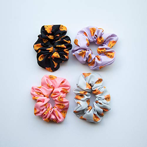 Cat Hair Scrunchies 4 Pack Cotton Elastic Hair Bands Scrunchy Hair Ties Ropes Scrunchie for Women or Girls Hair Accessories
